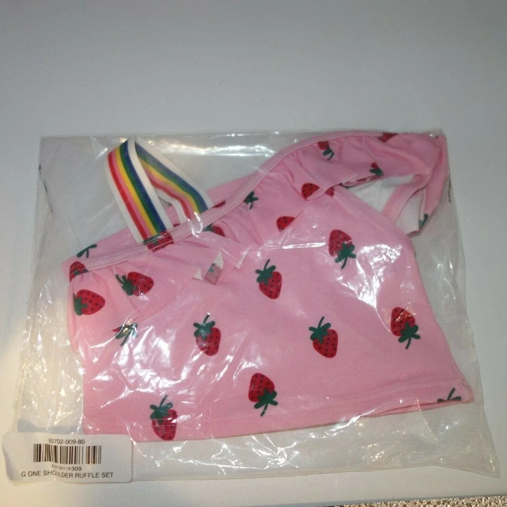 NEW Hanna Andersson Pink Strawberry Ruffle Tankini Swimsuit Size 80 18-2…
